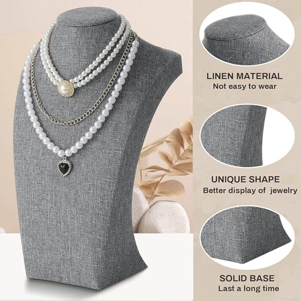 Gray Linen Jewelry Necklace Display